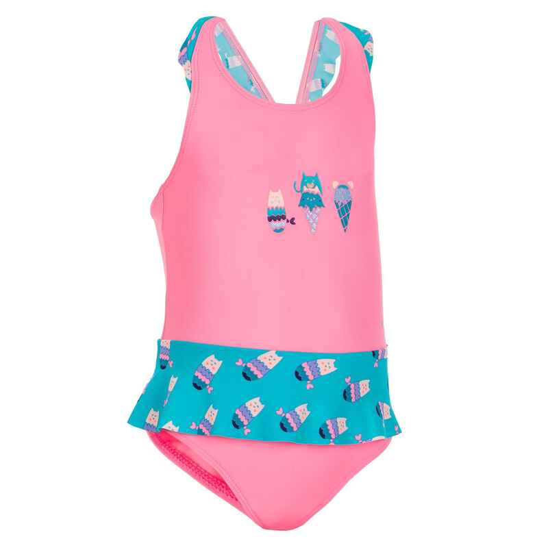 Baby Girl's 1-Piece Miniskirt Swimsuit  Pink and Blue Print