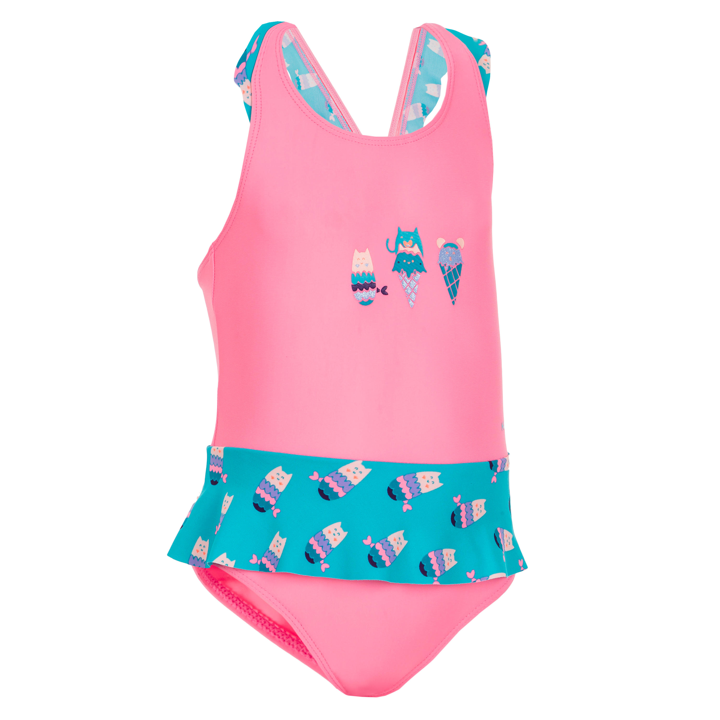 Maillot de bain 1 pi ce b b fille jupette rose et bleu imprim