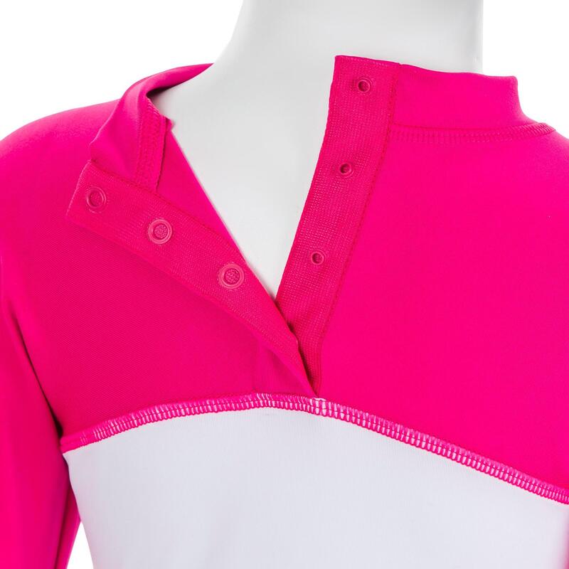 Shirt met lange mouwen voor peuters uv-werend wit en roze met print