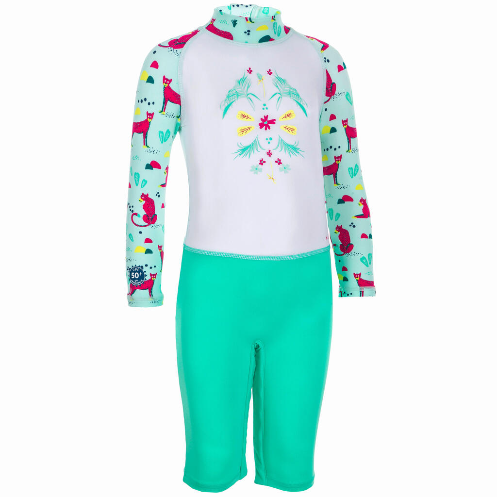 Παιδικό, μακρυμάνικο μαγιό με προστασία uv - πράσινη και λευκή στάμπα