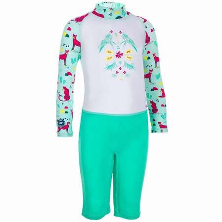 Maillot shorty anti UV enfant manches longues vert et blanc imprimé