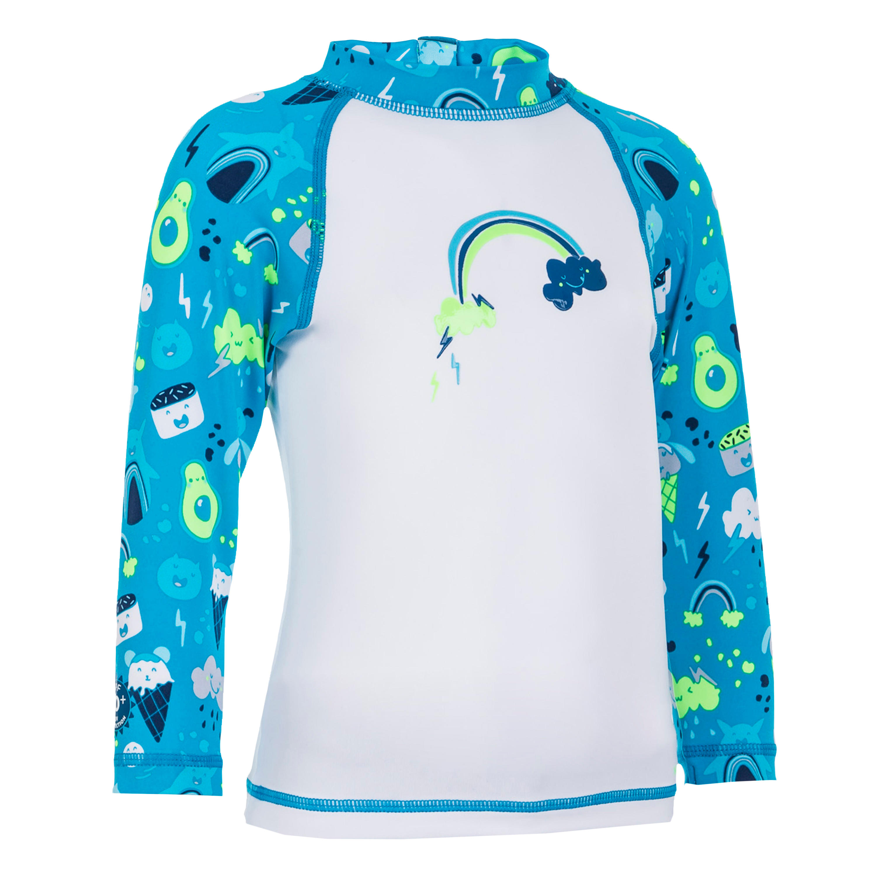 Baby UV Protection Long Sleeve T Shirt White and Print Decathlon