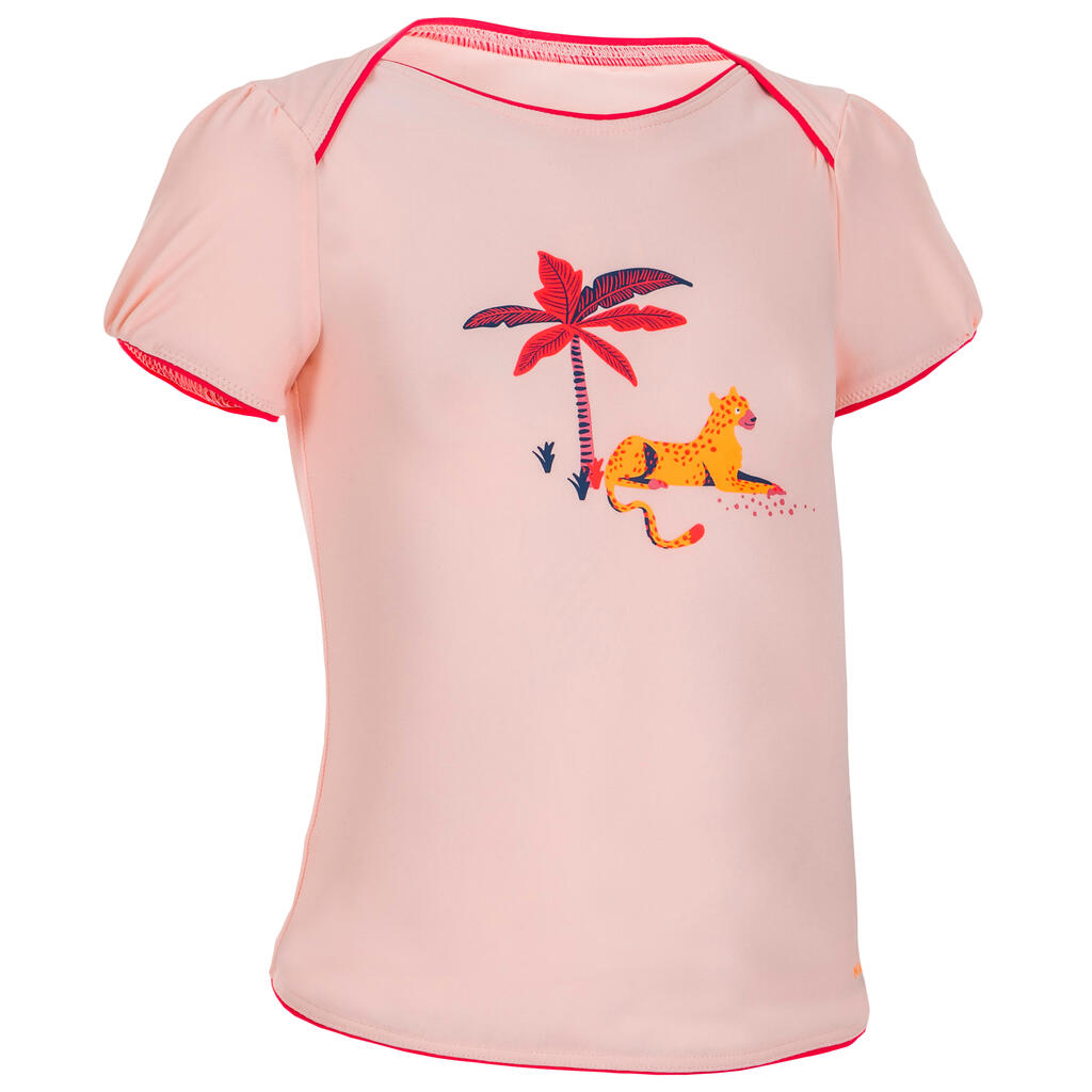 Παιδική μπλούζα κολύμβησης για κορίτσια - Απαλό κοραλί με σχέδιο