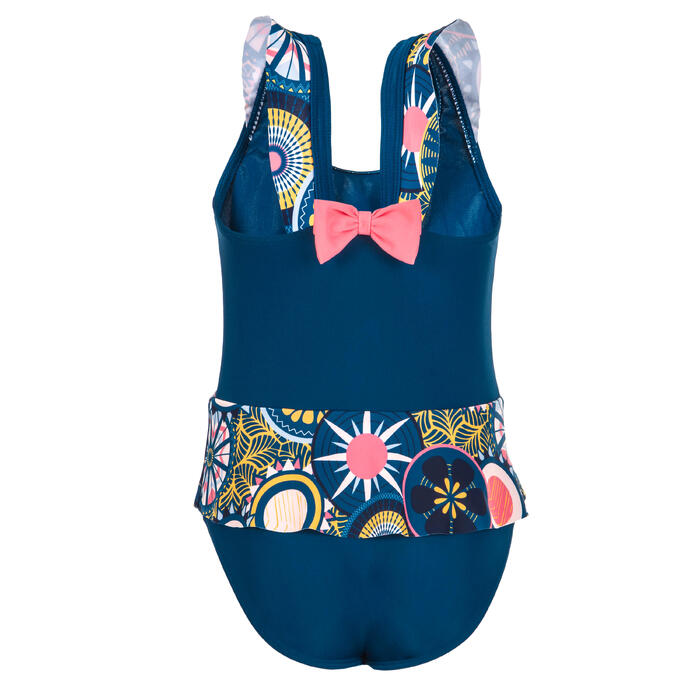 Maillot De Bain 1 Piece Bebe Fille Jupette Rose Et Bleu Imprime Nabaiji Decathlon