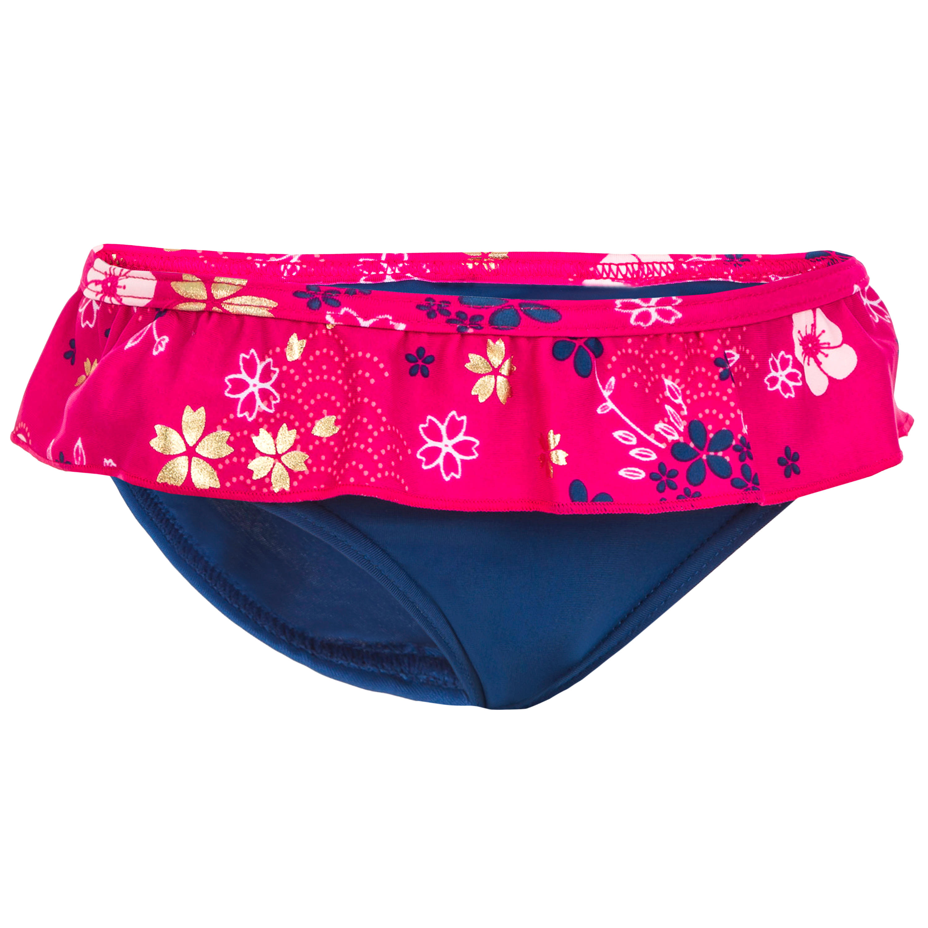 Baby One-Piece Swim Briefs Swimsuit Bottoms - Blue Flower Print 1/4