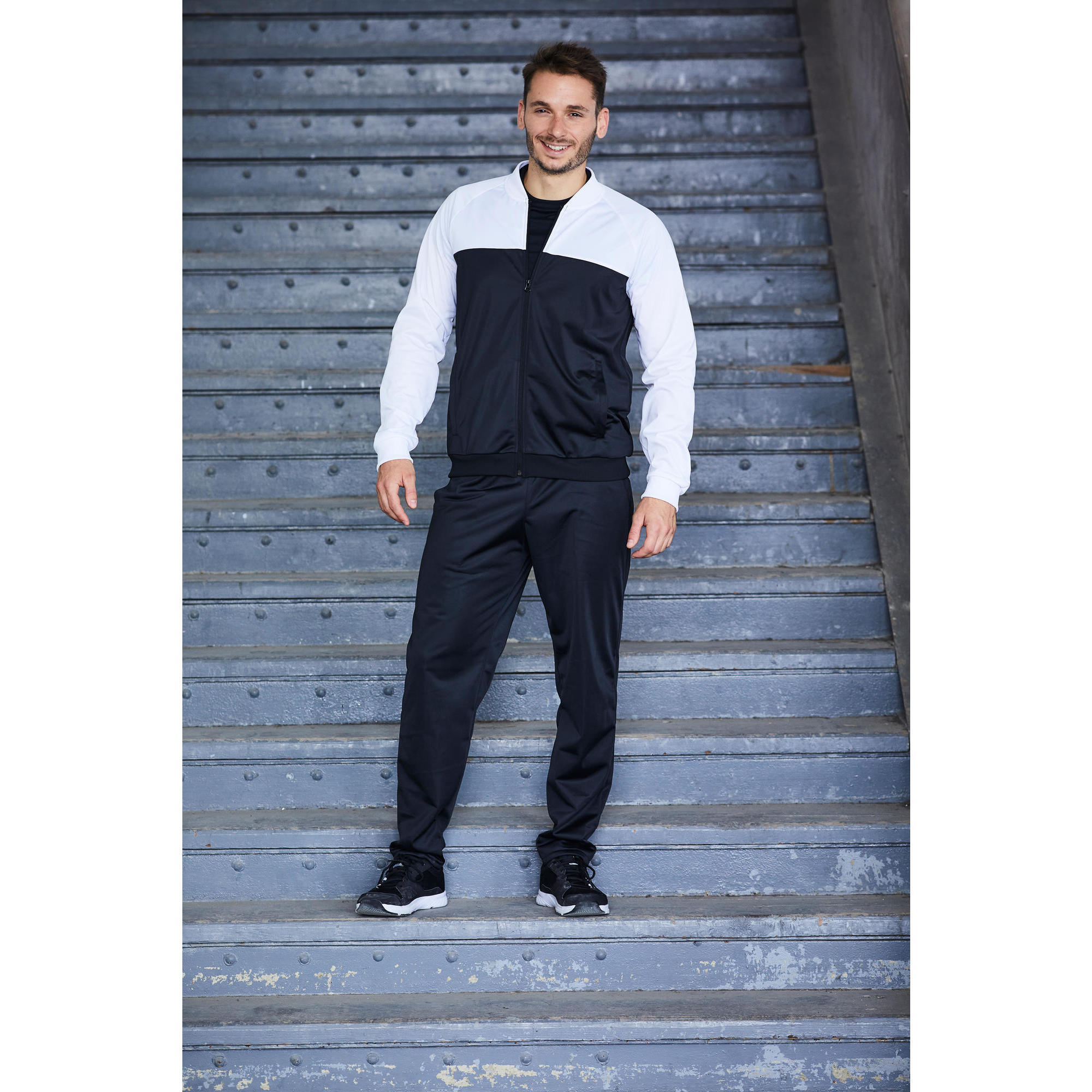 Men's Fitness Training Tracksuit Black/White Domyos by Decathlon