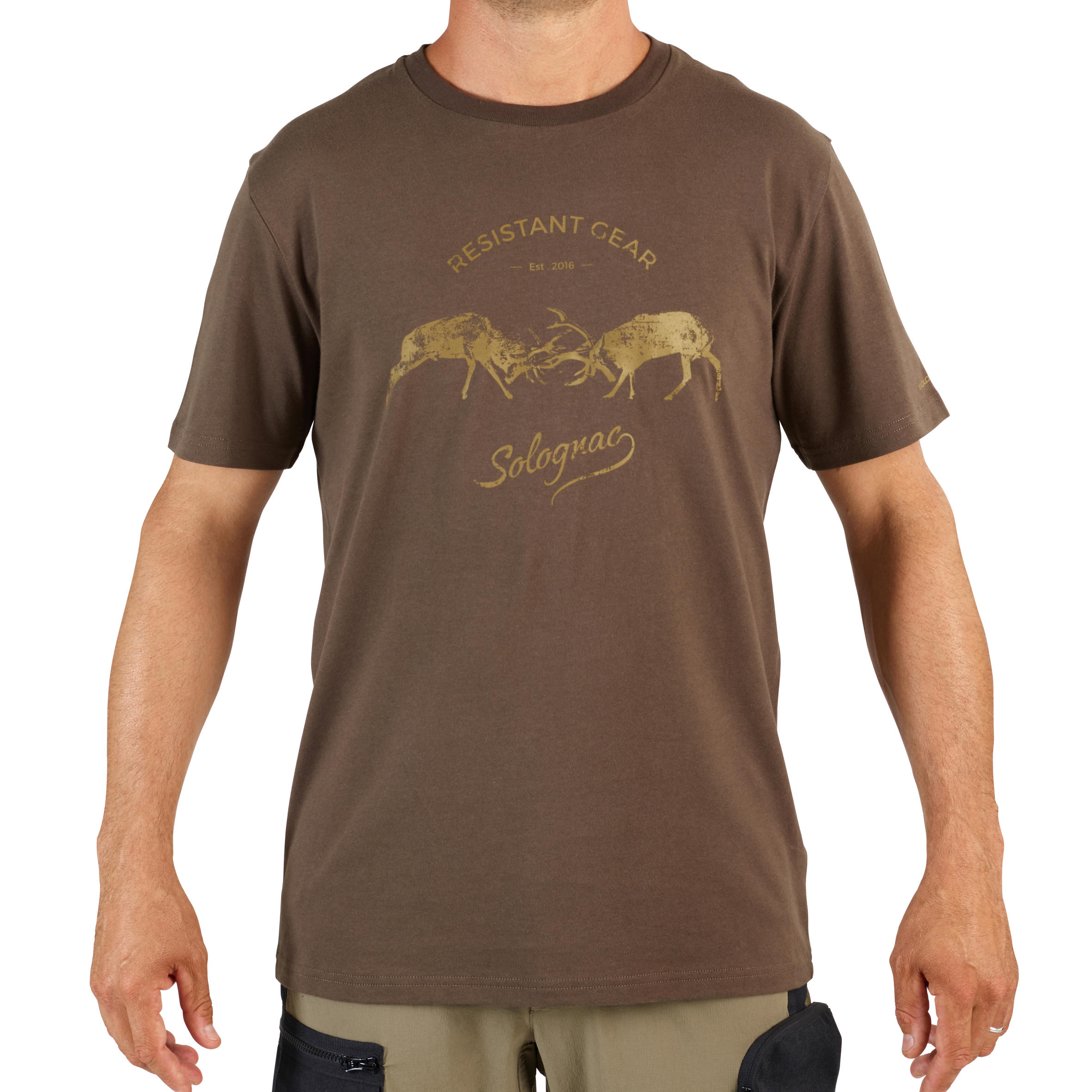 Men's Hunting Short-sleeved Cotton T-shirt - 100 2 brown deer 2/10