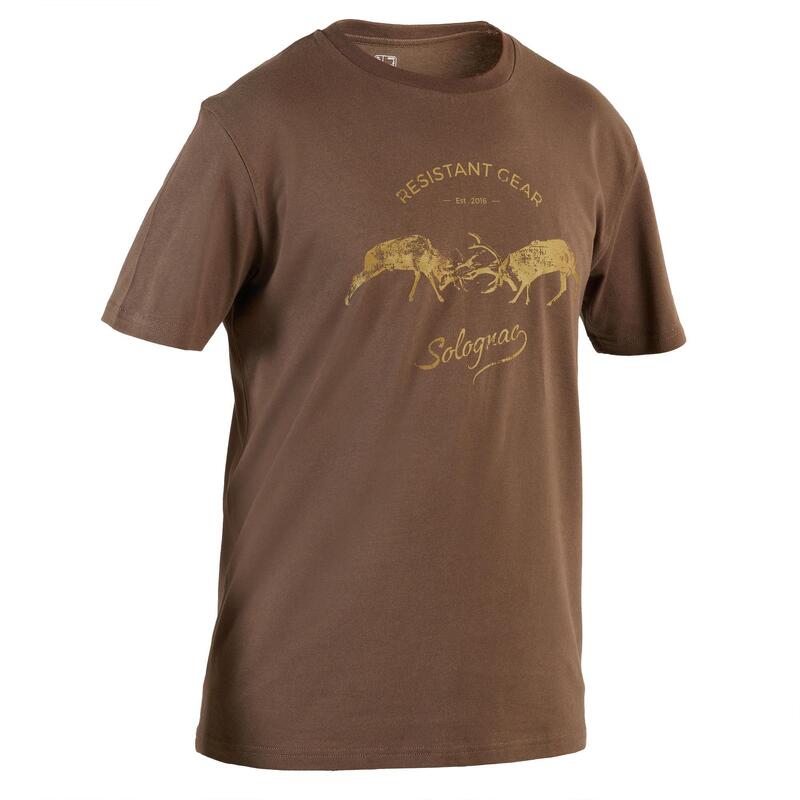 T-shirt manches courtes chasse coton Homme - 100 2 cerfs marron