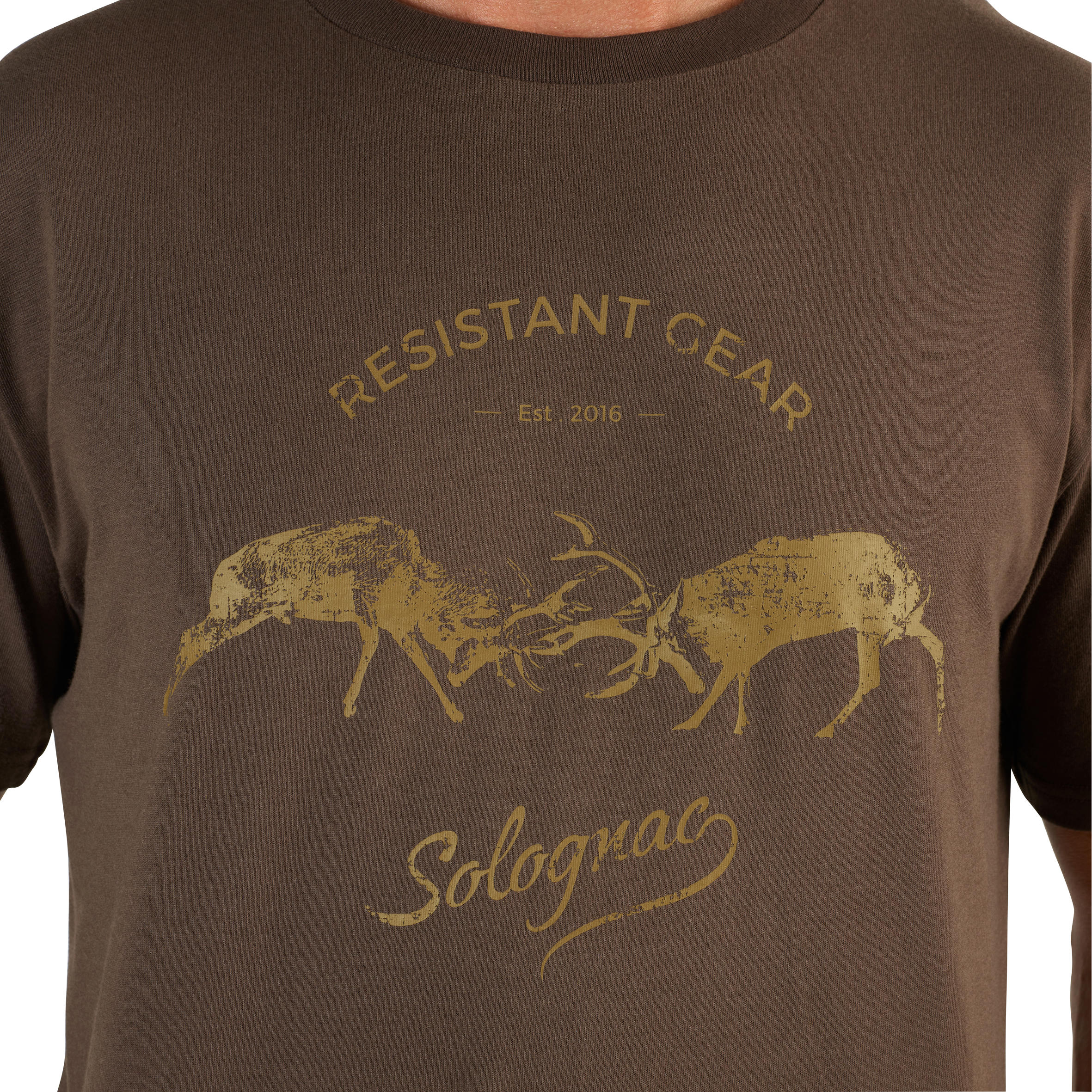 Men's Hunting Short-sleeved Cotton T-shirt - 100 2 brown deer 7/10
