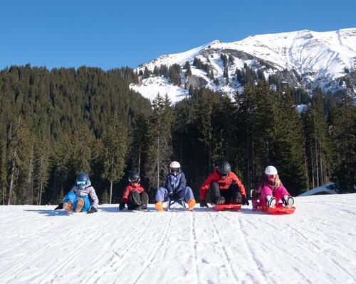 family tobogganing