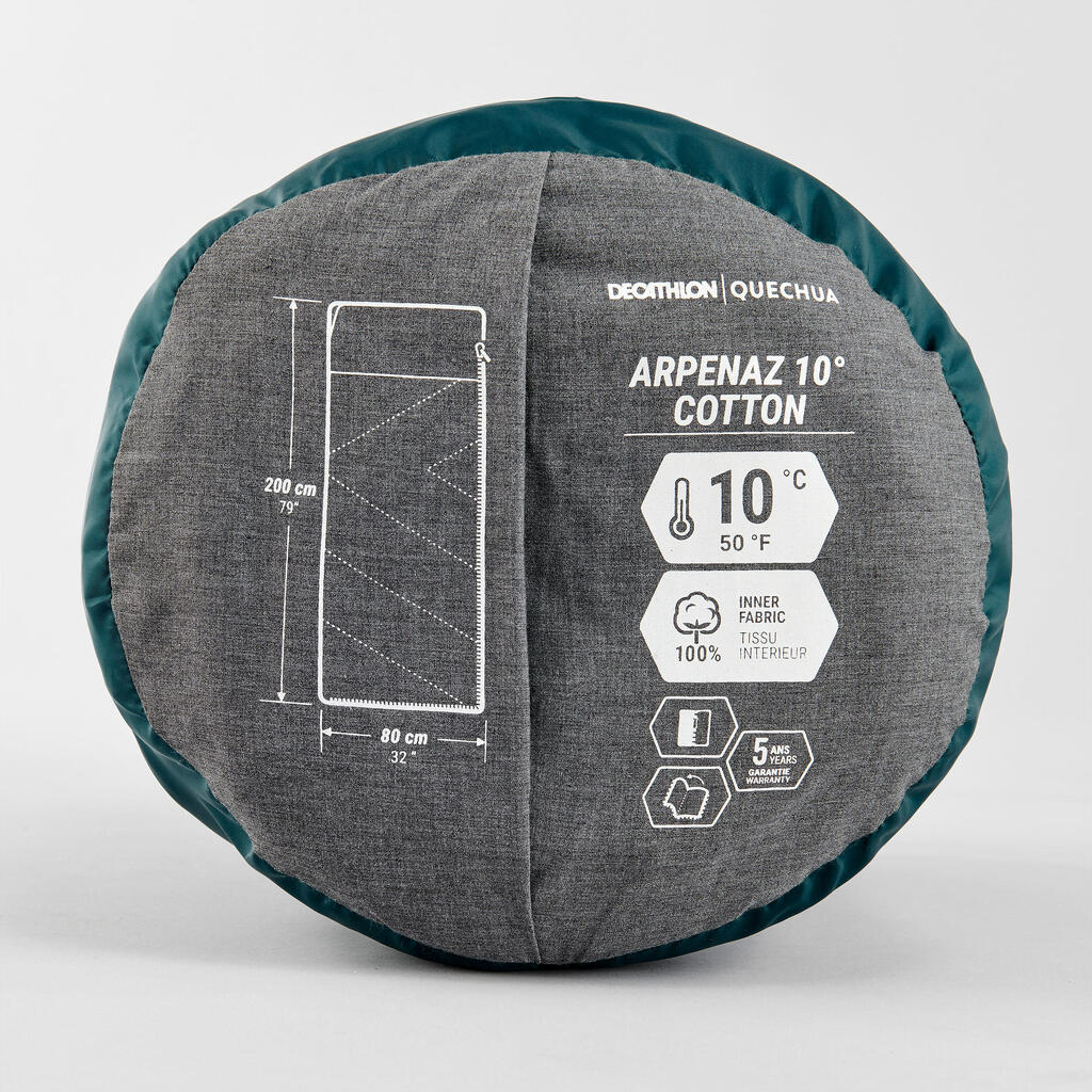 Kokvilnas tūrisma guļammaiss “Arpenaz 10° Cotton”