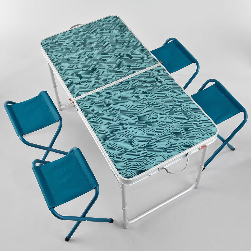 TABLE DE CAMPING PLIANTE - 4 TABOURETS - 4 À 6 PERSONNES - Bleu