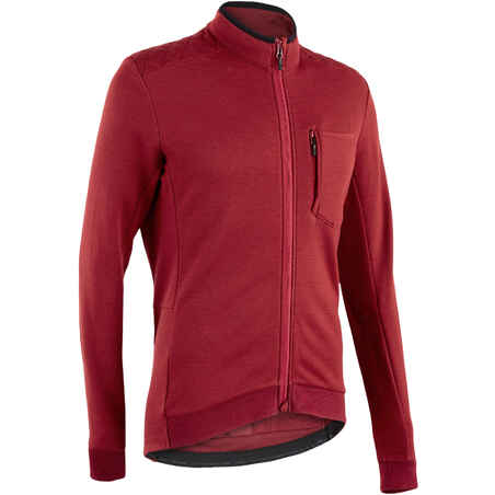 Majica dugih rukava za biciklizam GRVL 900 od merino vune muška bordo crvena