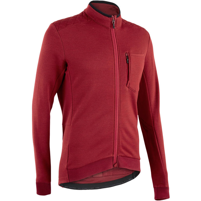 Fietsshirt met lange mouwen voor heren GRVL900 merinowol bordeaux