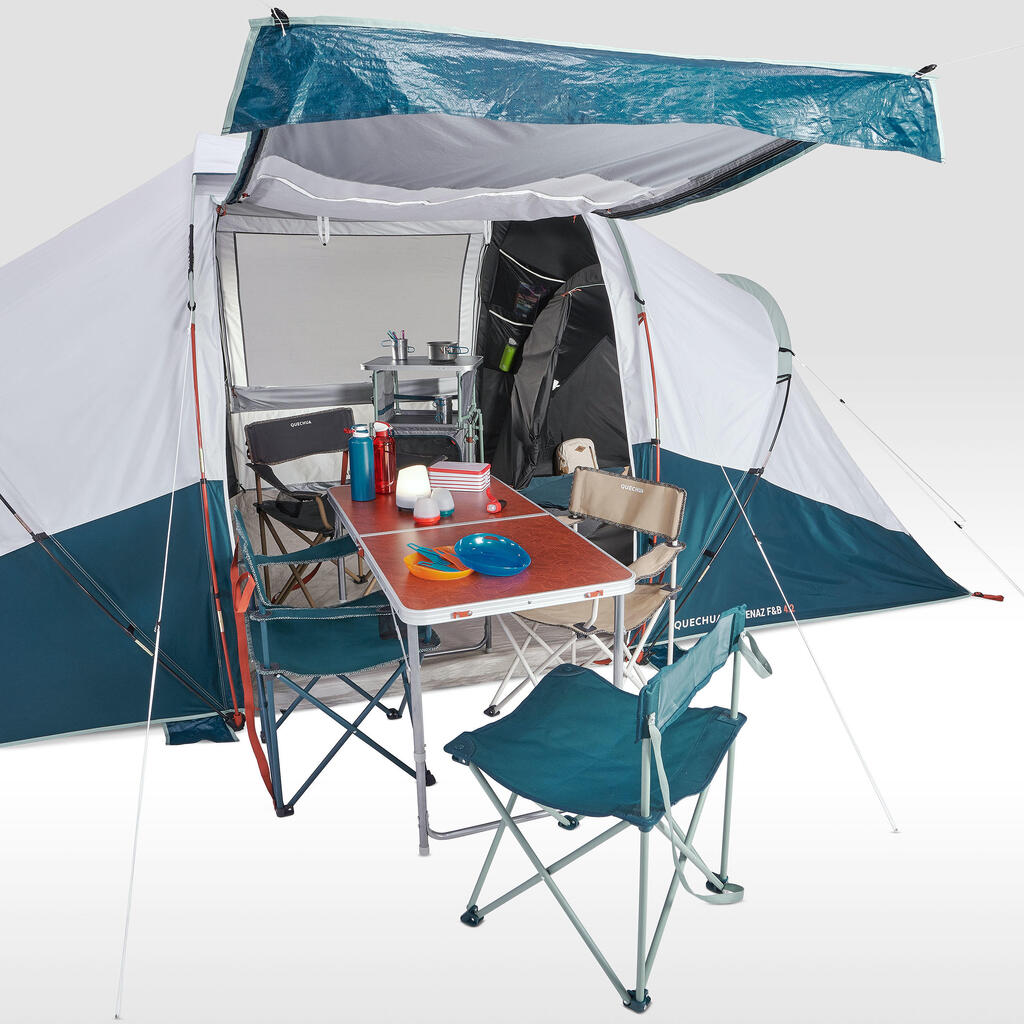 Četrvietīga tūrisma telts ar mietiņiem “Arpenaz 4.2 F&B”, 2 guļamzonas