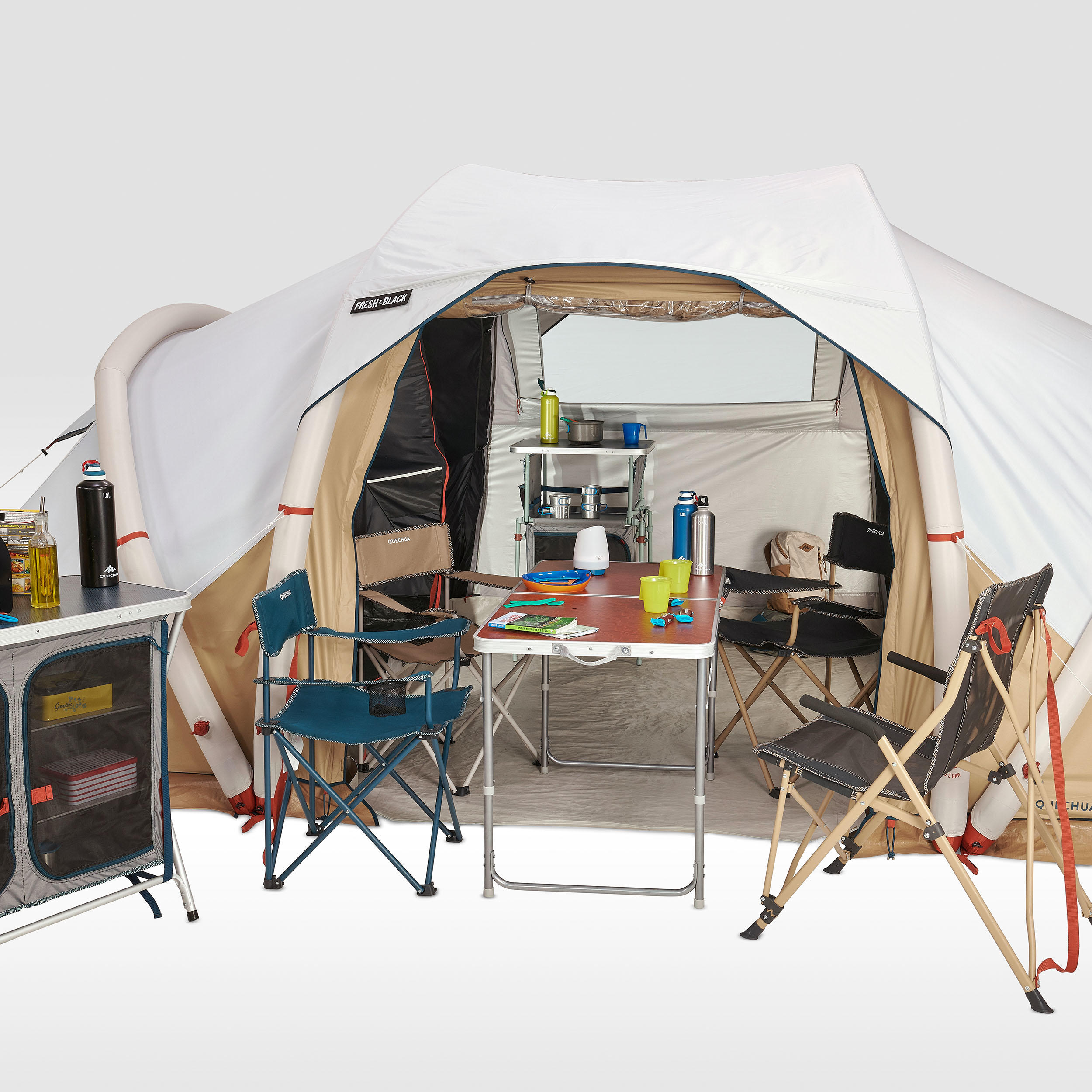 Tienda camping hinchable AIR SECONDS 4.2 FRESH&BLACK | 4 2 Habitaciones | Decathlon