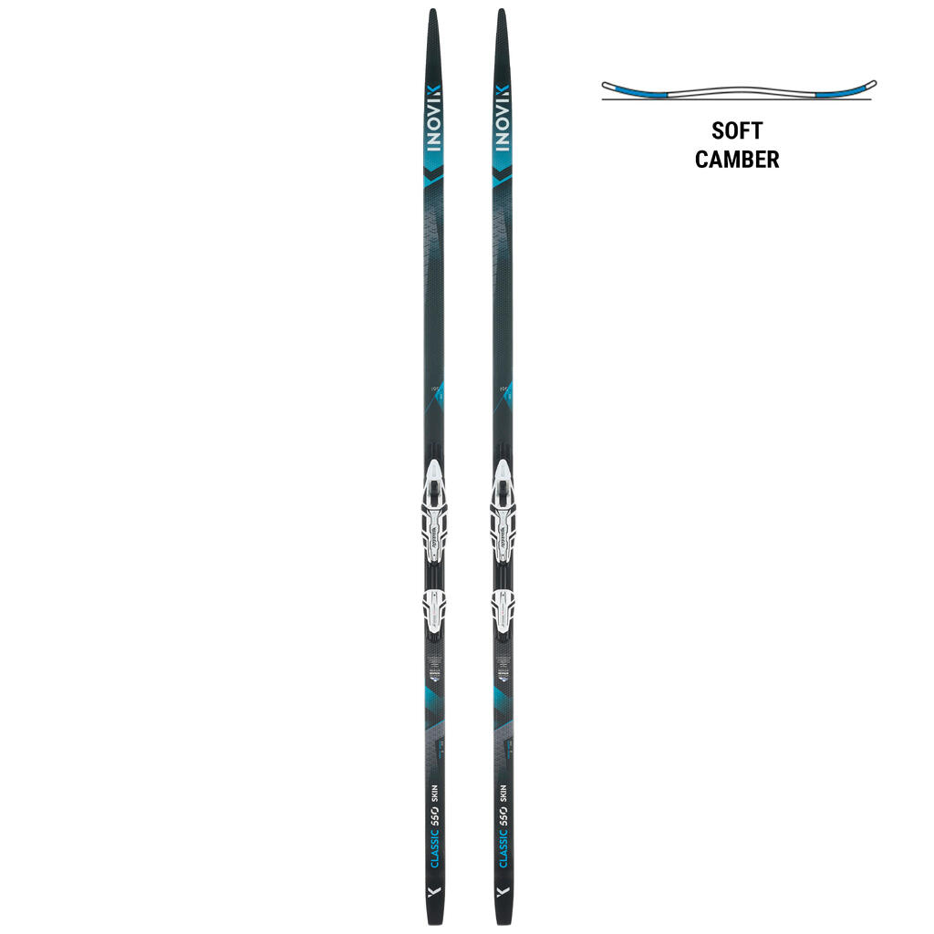 Distanču slēpošanas slēpes “550” ar pretslīdes lentēm, mīkstu izliekumu