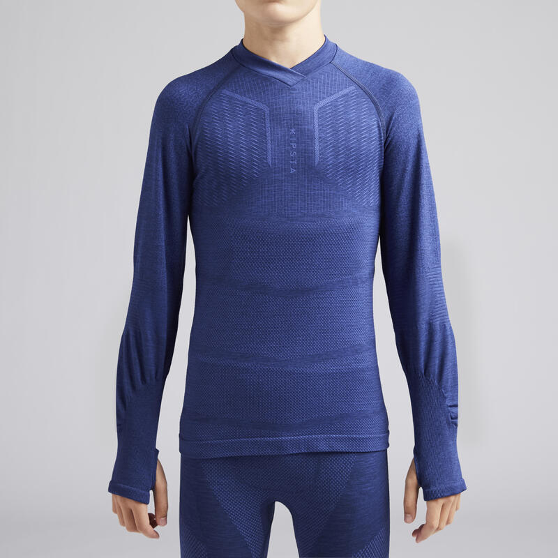 Dětské spodní fotbalové tričko Keepdry 500 s dlouhým rukávem melírované modré
