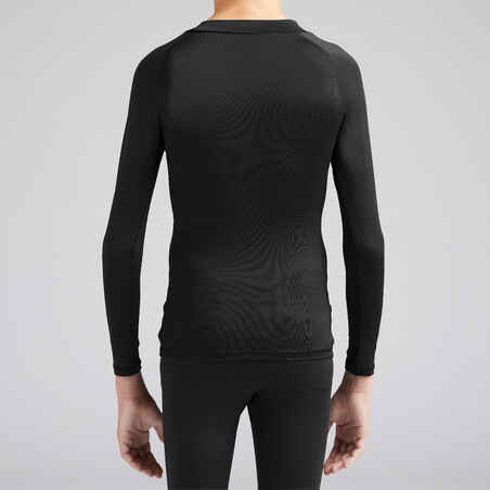 Kids' Long-Sleeved Thermal Football Base Layer Top Keepcomfort 100 - Black