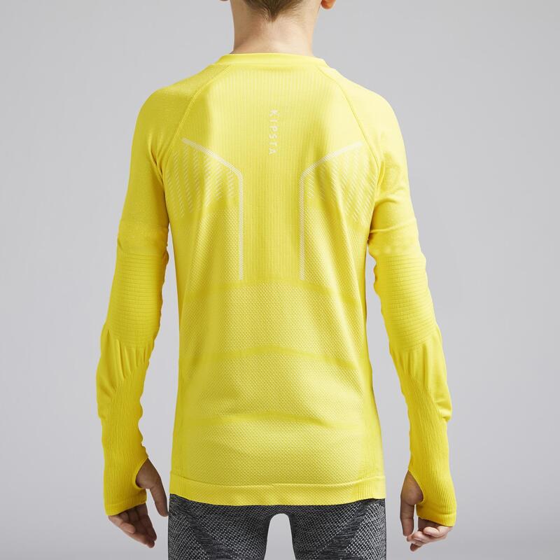 Dětské spodní fotbalové tričko Keepdry 500 s dlouhým rukávem žluté