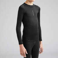 Kids' Long-Sleeved Thermal Football Base Layer Top Keepcomfort 100 - Black