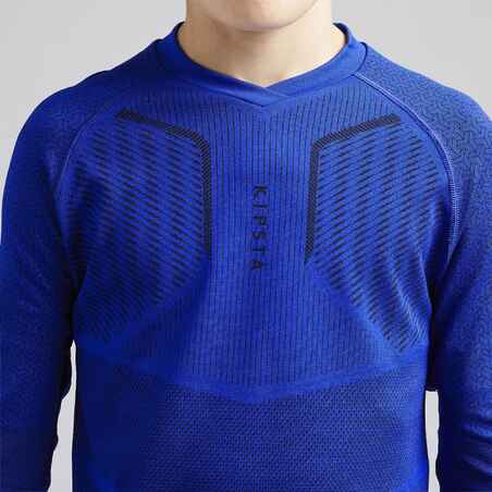 Kids' Football Long-Sleeved Base Layer Top Keepdry 500 - Indigo Blue