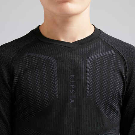 Kids' Long-Sleeved Football Base Layer Top Keepdry 500 - Black