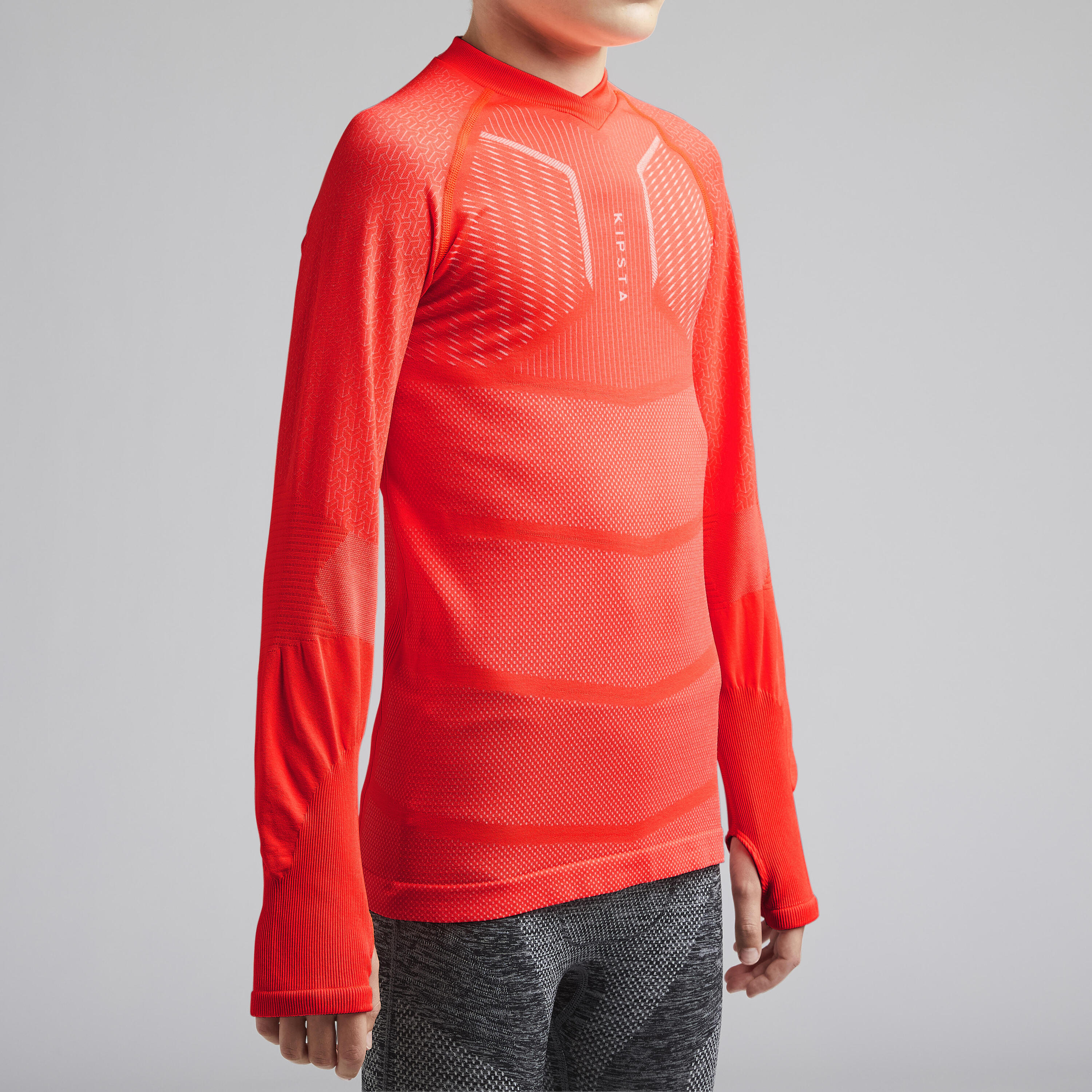 Kids' Long-Sleeved Football Base Layer Top Keepdry 500 - Red 2/9