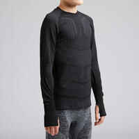 Kids' Long-Sleeved Football Base Layer Top Keepdry 500 - Black