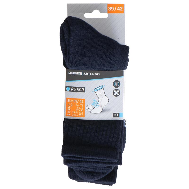MEIAS DE TÉNIS DE CANO ALTO DECATHLON RS 500 MARINHO (3 PARES)