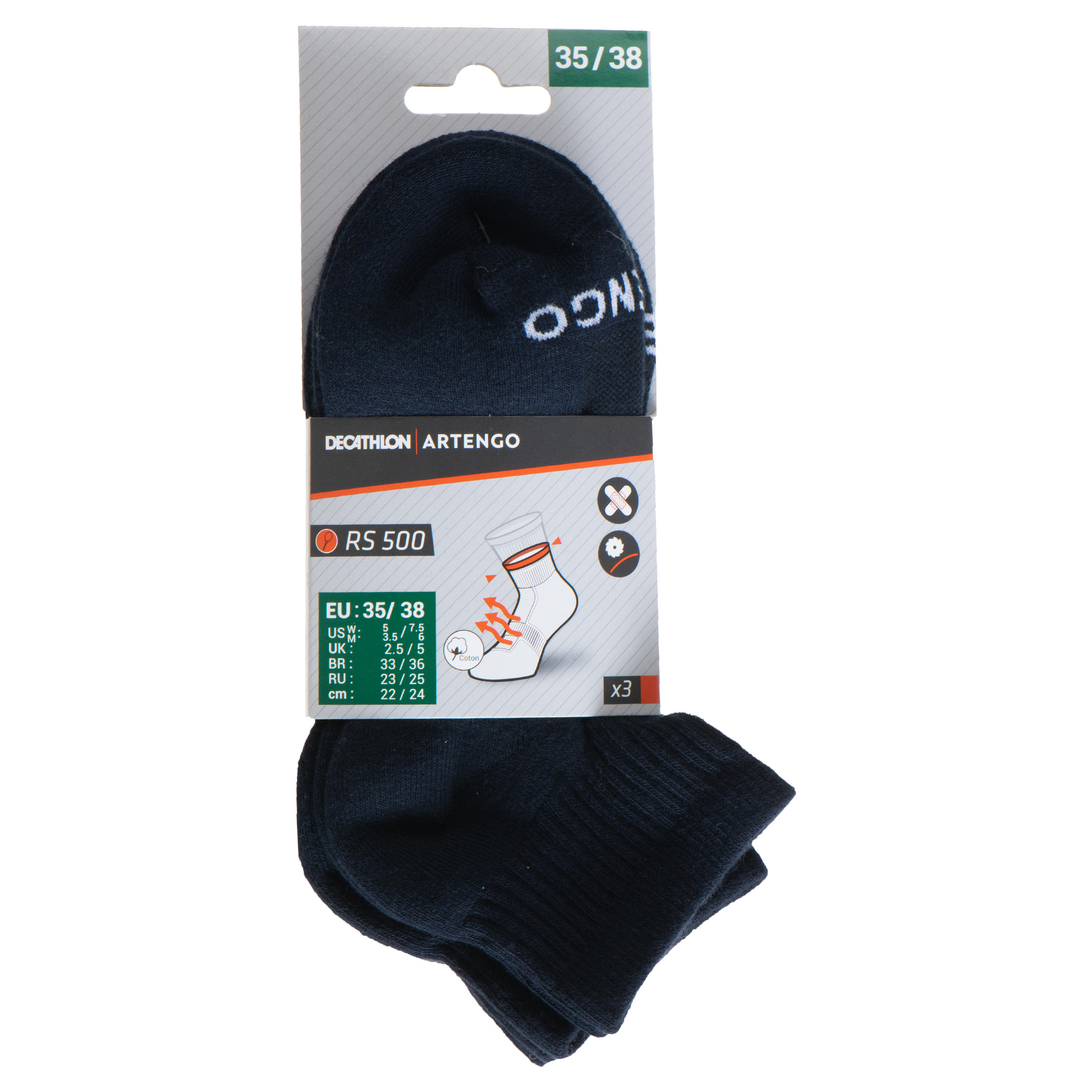 Mid-High Tennis Socks RS 500 Tri-Pack - Navy 6/6