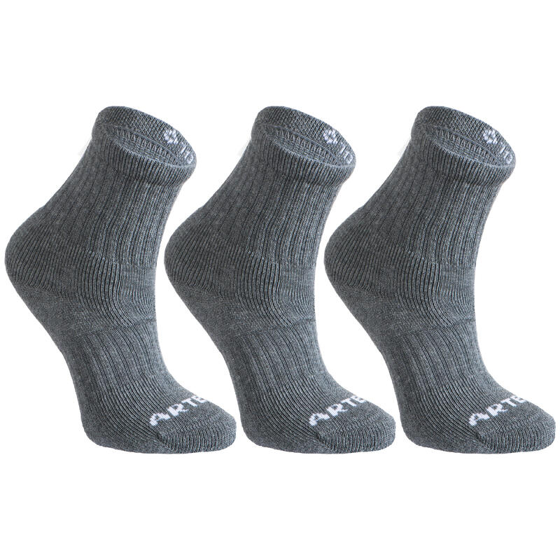 Çocuk Orta Boy Konçlu Spor Çorabı - 3 Çift - Siyah / Gri - RS500