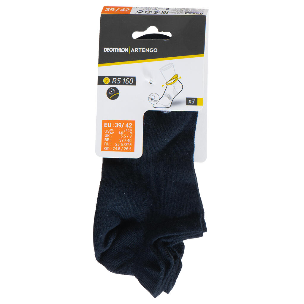 CHAUSSETTES DE SPORT BASSES ARTENGO RS 160 ROSE BLANC BLEU CHINE LOT DE 3