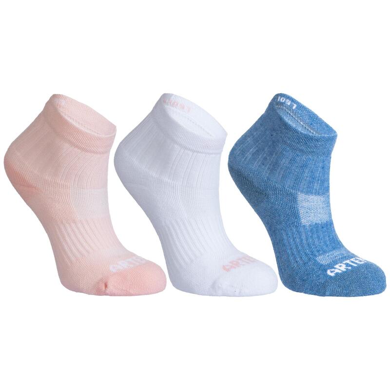 Kids' Tennis Socks RS 500 Mid Tri-Pack - Pink/White/Blue