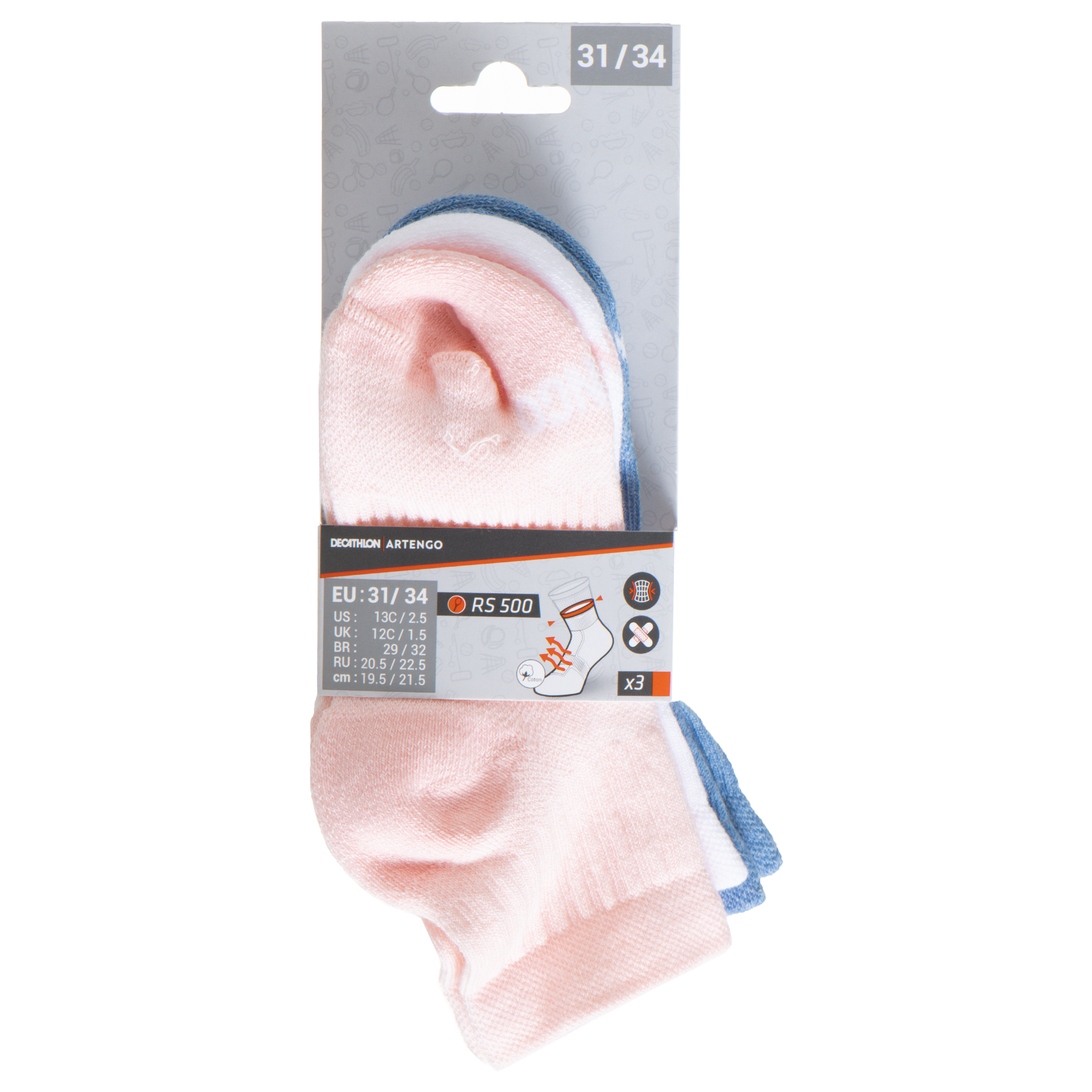 CHAUSSETTES DE SPORT ENFANT MI-HAUTES ARTENGO RS 100 BLANC LOT DE 3 -  Decathlon