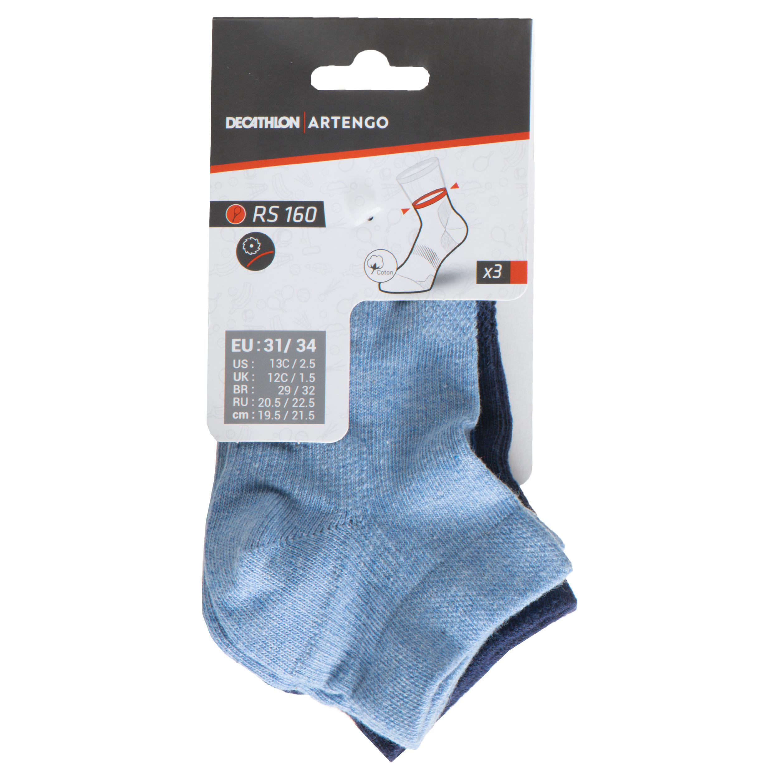 Kids' Mid-High Tennis Socks Tri-Pack RS 160 - Mottled Blue/Navy 11/11