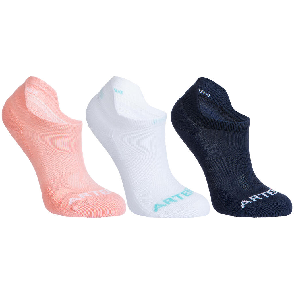 CALCETINES CORTOS TENIS NIÑOS ARTENGO RS 160 LOTE DE 3 ROSADO BLANCO AZUL MARINO