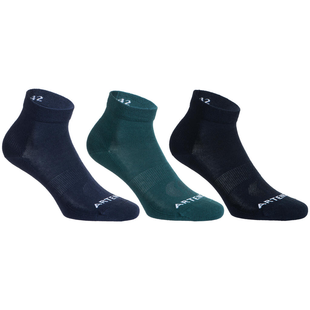 CHAUSSETTES DE TENNIS ARTENGO RS 160 MI-HAUTES MARINE SAPIN BLEU LOT DE 3