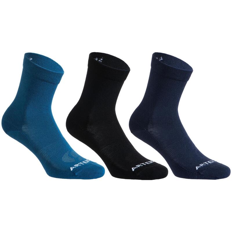 Vysoké tenisové ponožky RS160 černé, modré 3 páry 