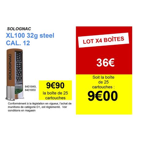 CARTOUCHE XL100 32g ACIER CAL12/70 N°4 X25 | Solognac