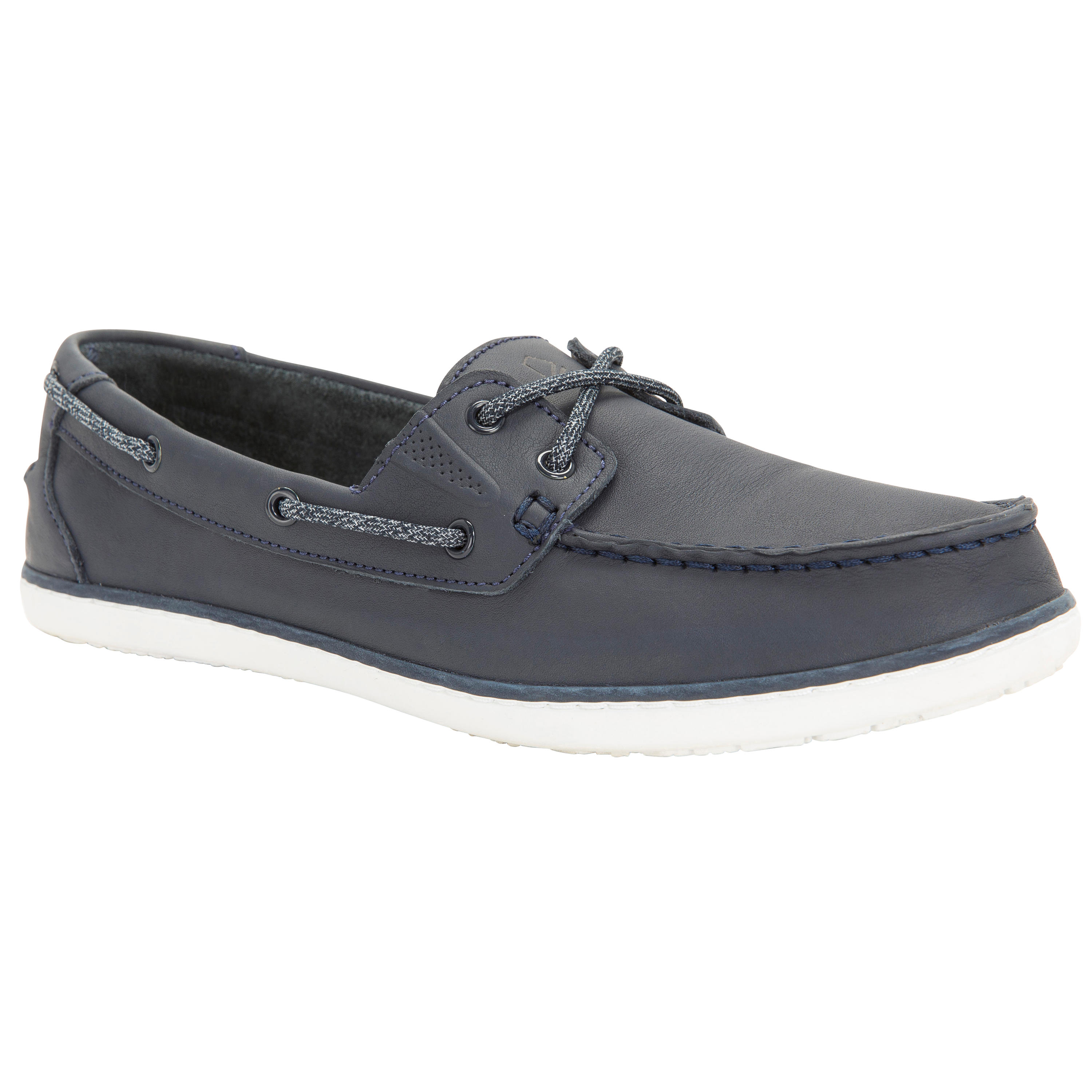 chaussures bateau en cuir sailing 500 femme navy - tribord