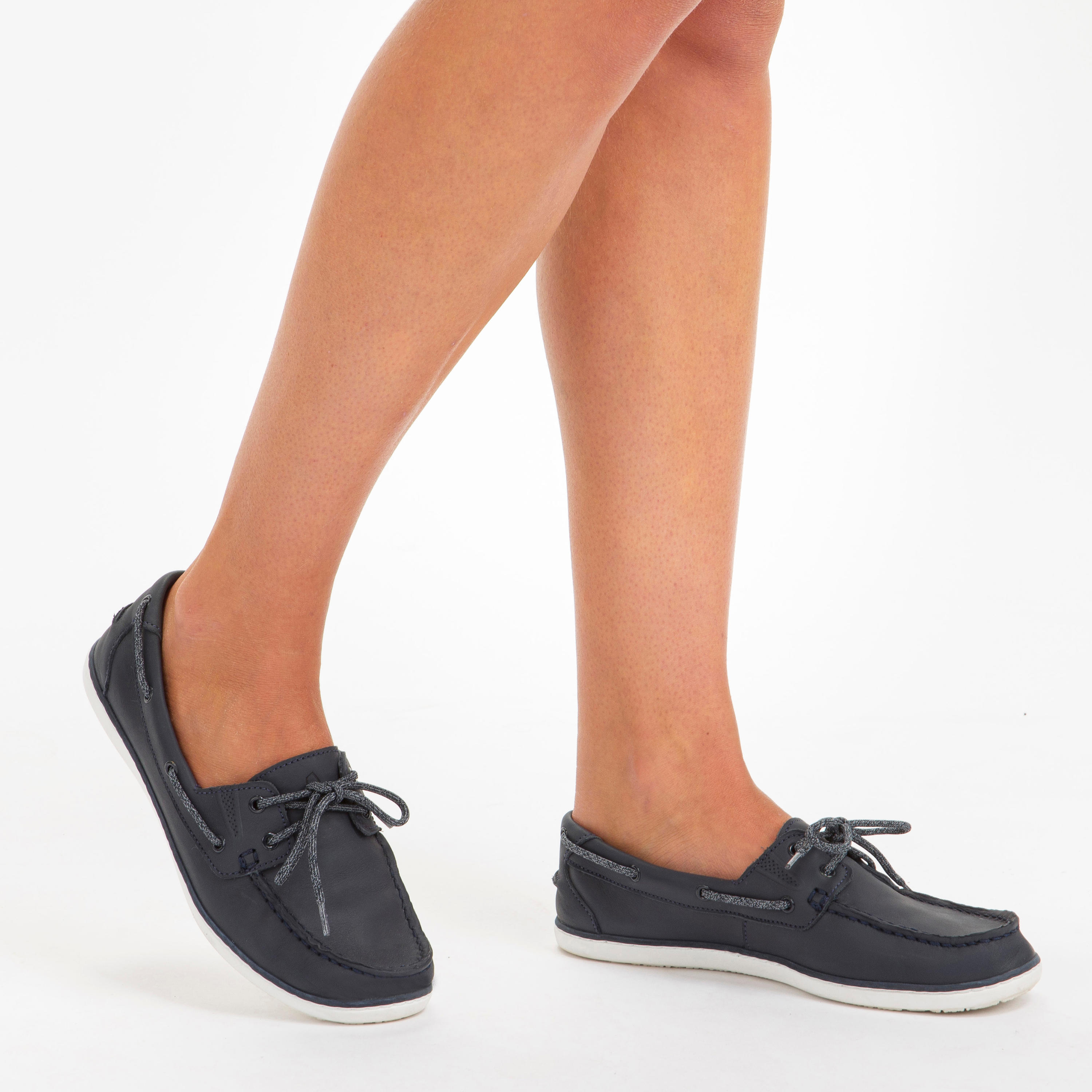 Chaussures bateau en cuir SAILING 500 femme Navy Decathlon