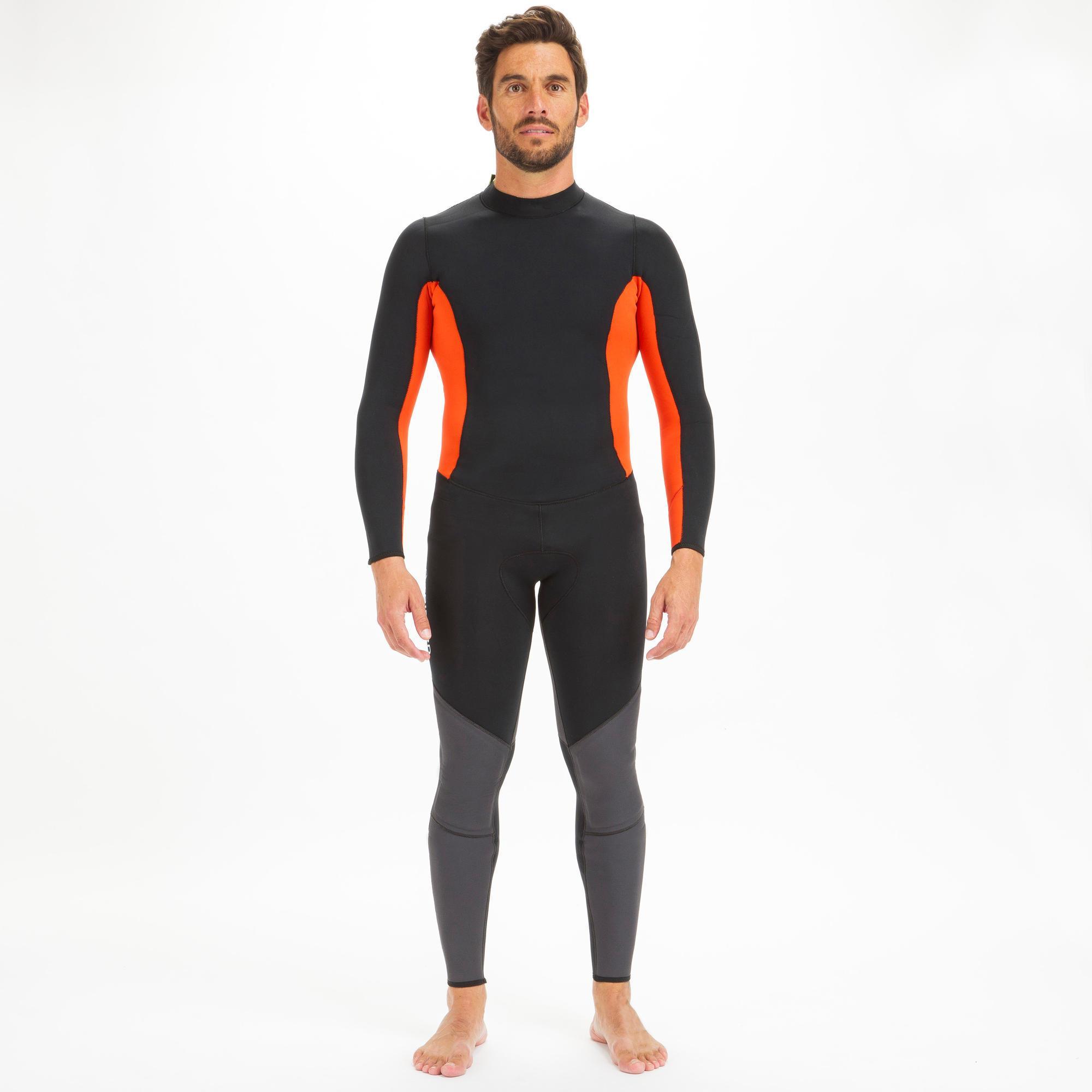 Tuta da vela da uomo in neoprene 3/2mm cucito e incollato Dinghy 500 nero/arancio