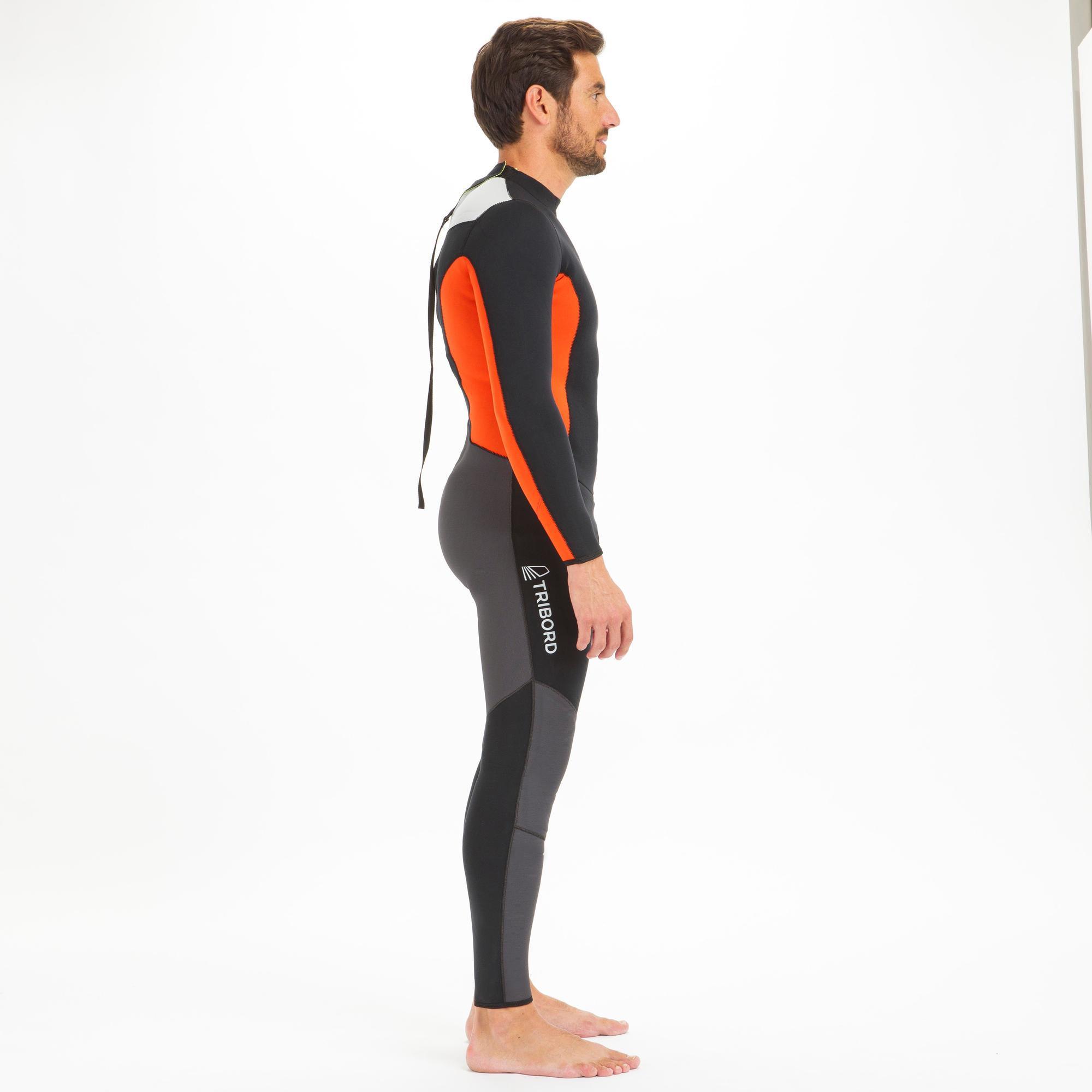 Tuta da vela da uomo in neoprene 3/2mm cucito e incollato Dinghy 500 nero/arancio