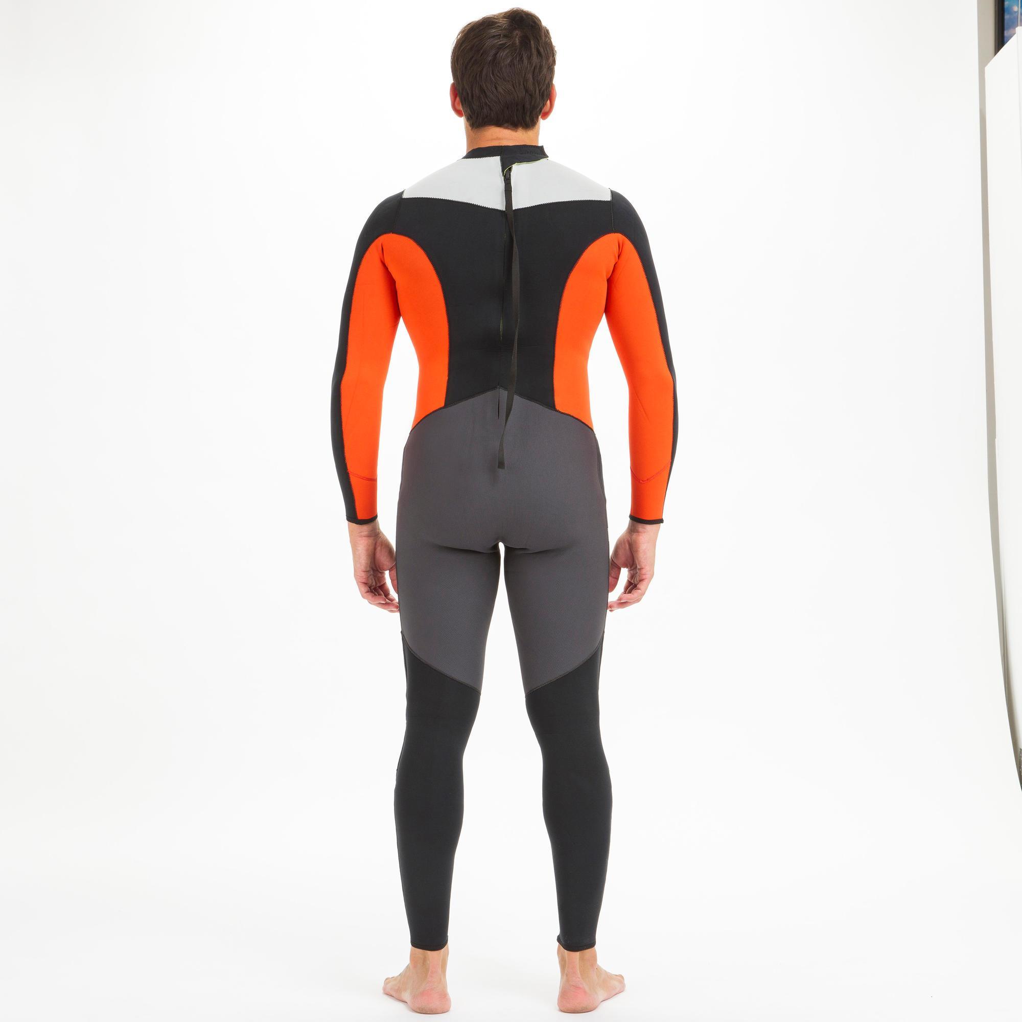 Tuta da vela da uomo in neoprene 3/2mm cucito e incollato Dinghy 500 nero/arancio