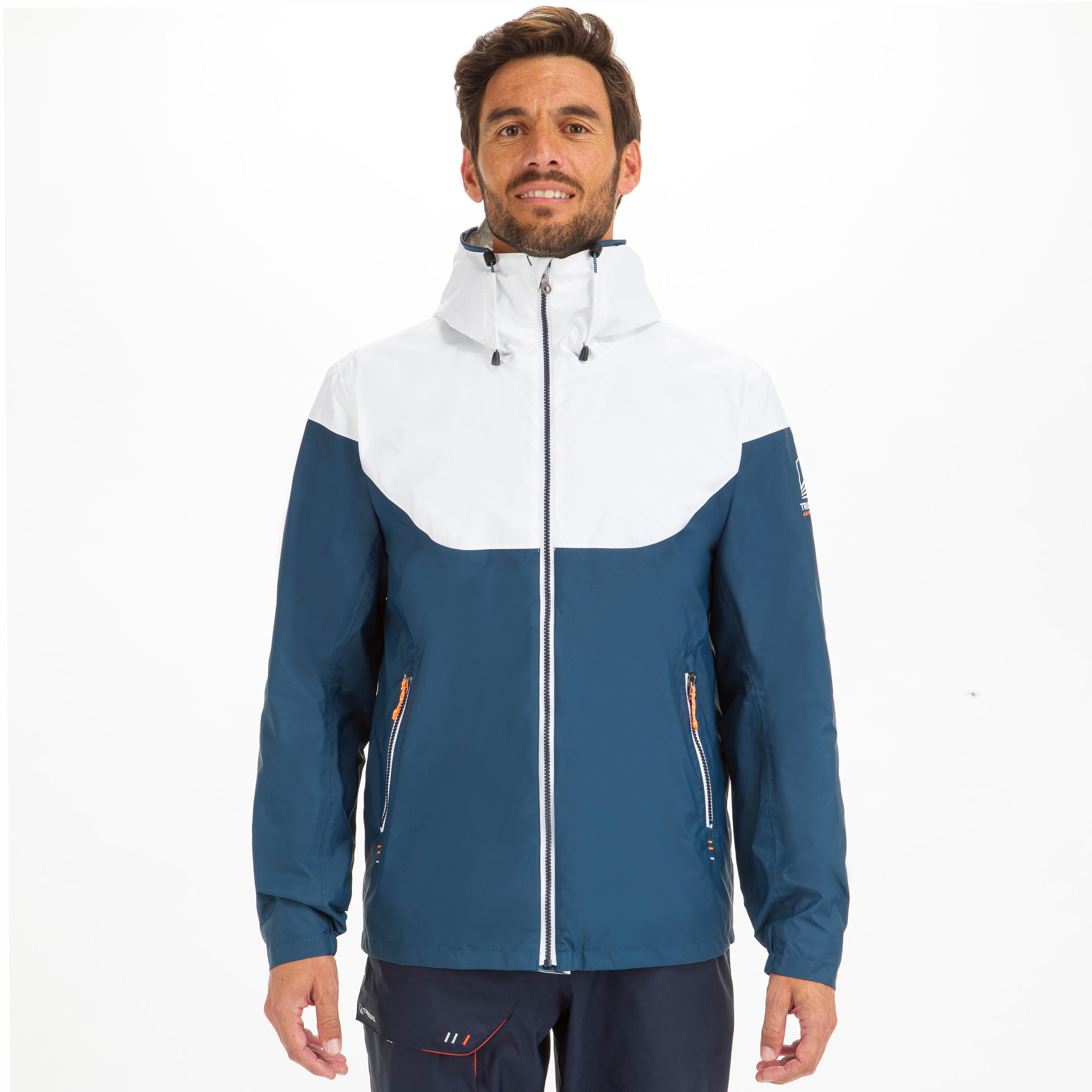 Men's waterproof and windproof sailing jacket, 100 blue white 4/15