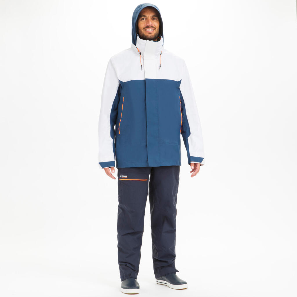 Chamarra Impermeable Rompevientos Vela Sailing 300 Hombre Azul/Blanco