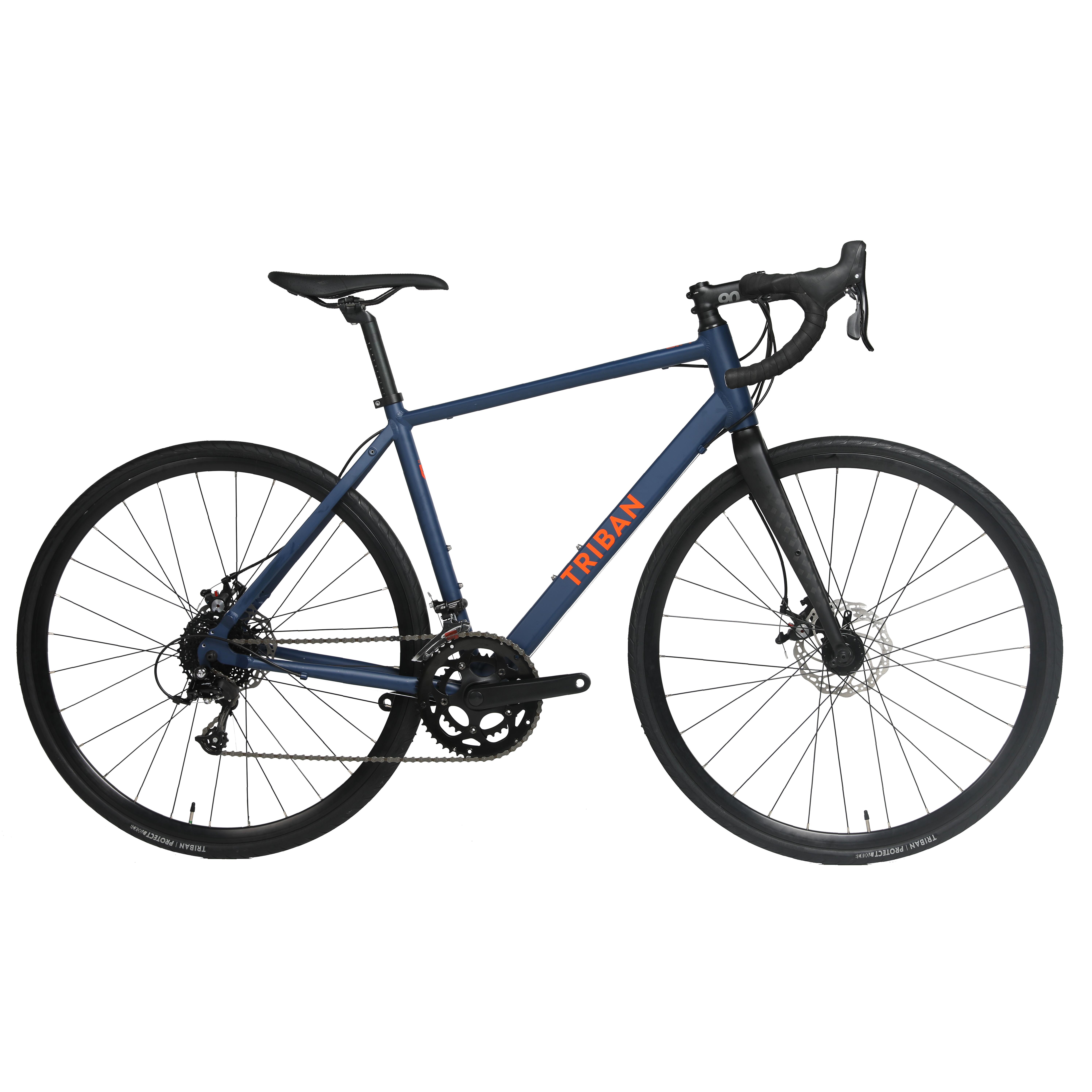 Vélo de route à disque homme - RC 120 bleu/orange - TRIBAN