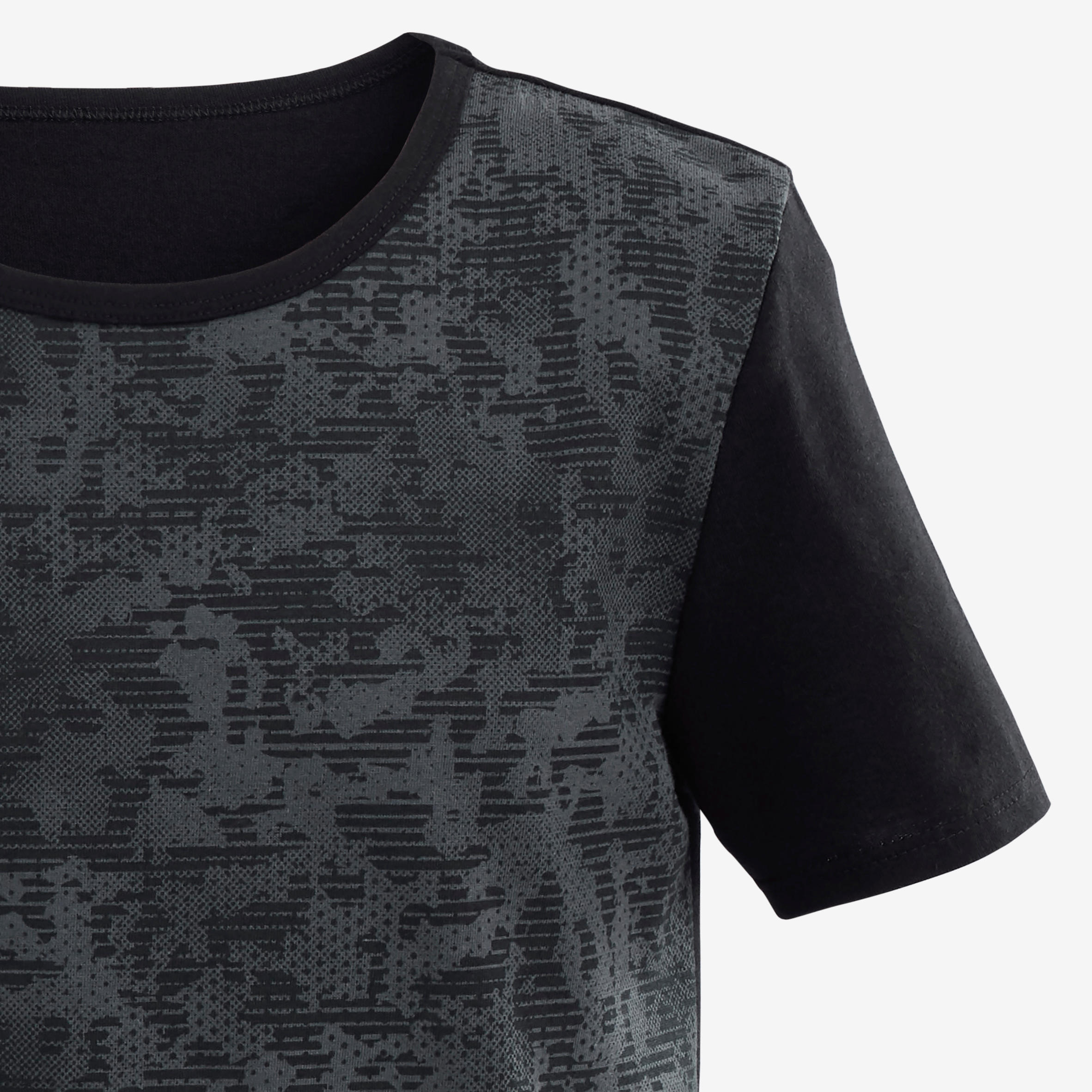 Boys' Short-Sleeved Gym T-Shirt 100 - Black/Black AOP 4/5