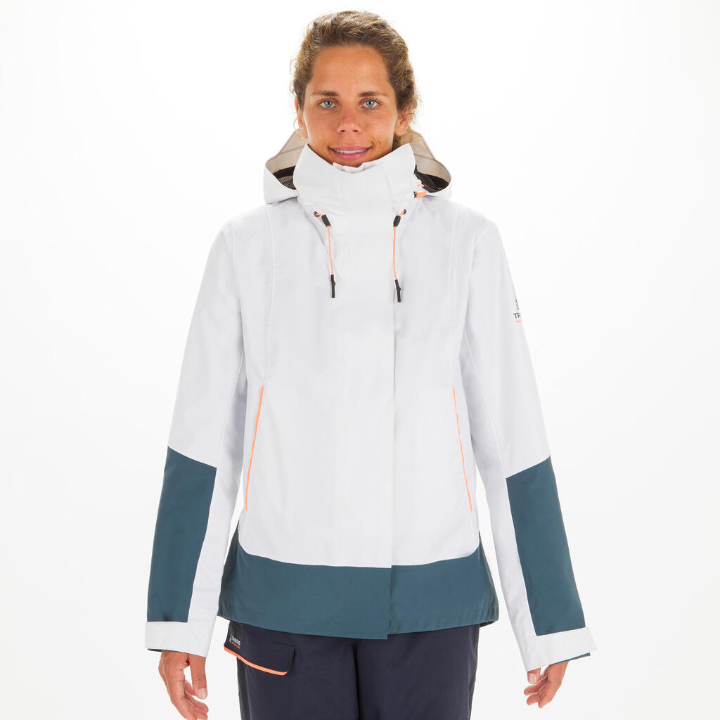 Women's windproof waterproof jacket - wet-weather jacket SAILING 300 beige navy